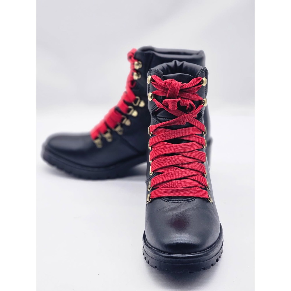 Steve Madden Combat Style Boots Women 7M Black Red Lug Sole Ankle Boot